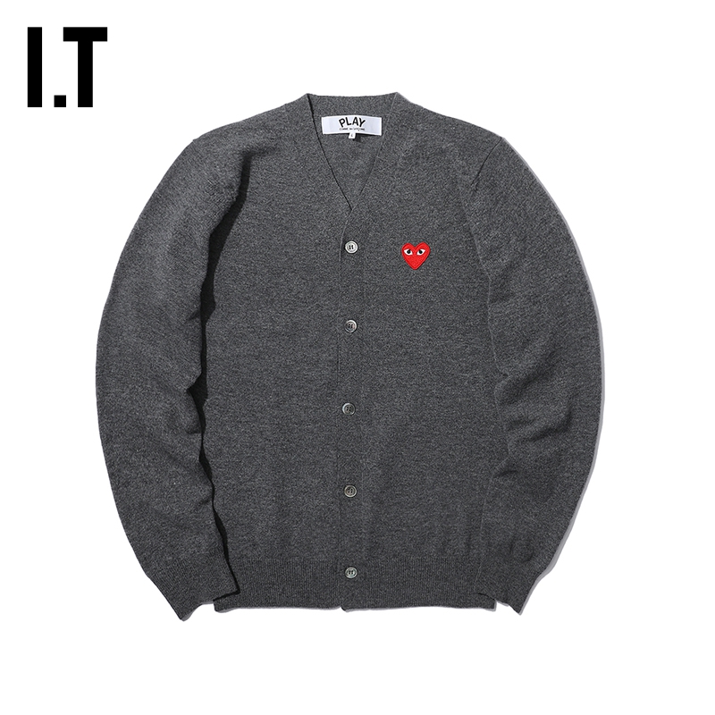 川久保玲针织开衫红色爱心刺绣