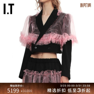 noir 夹克新款 kei 露脐西装 时髦薄纱叠层短外套 ninomiya女装