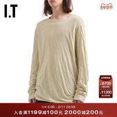 Rick Owens男装 纯色长袖 T恤新款 随性休闲褶饰圆领上衣58UCDBMQ