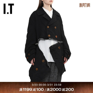 des COMME GARCONS HOMME 双排扣宽松大衣外套 BLACK情侣款 CDG