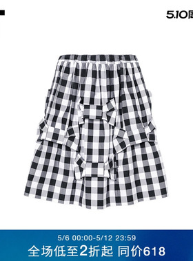 IT CDG COMME des GARCONS GIRL女装蝴蝶结缀饰格纹半身裙中长裙
