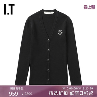 IT JOSHUA SANDERS女装修身针织开衫新款罗纹针织衫薄外套25072BL