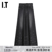 复古摩登大裙摆伞裙807816XL 牛仔半身裙长裙新款 HAIKURE女装