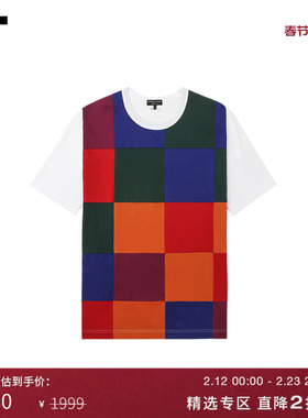 IT CDG COMME des GARCONS HOMME PLUS男彩色方格裁布拼接短袖T恤