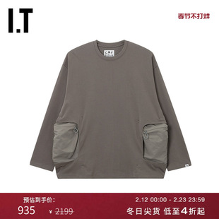 IT COMFY OUTDOOR GARMENT男装长袖T恤新款口袋装饰宽松圆领上衣