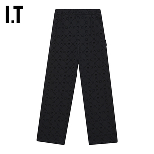 IT MARINE SERRE女装松紧腰长裤新款时髦活力新月图案装饰直筒裤