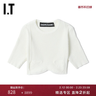 IT ANDREA ADAMO女装中袖罗纹上衣性感时尚合身短款露脐装0574XI