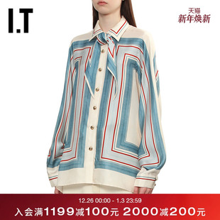 新款 衬衫 廓形长袖 几何图案拼色宽松翻领上衣 ZIMMERMANN女装