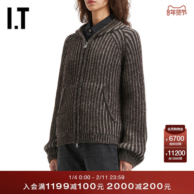 ITOURLEGACY条纹连帽针织开衫