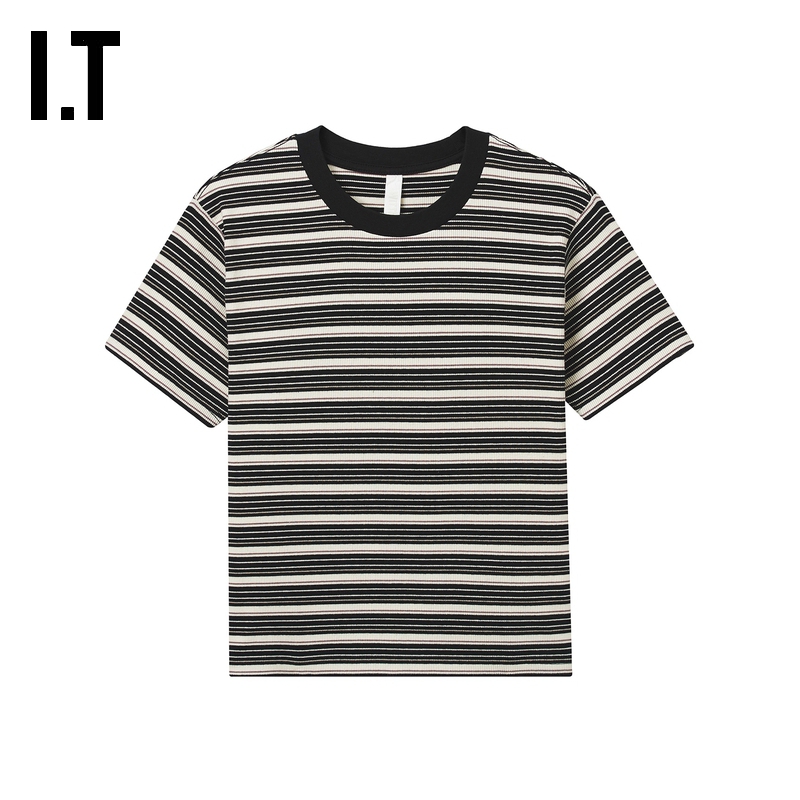 ITWITTHLOVE圆领条纹短袖T恤