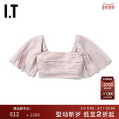 复古时髦辣妹风褶饰短上衣1202XL 上衣新品 Aje.女装 露脐短袖