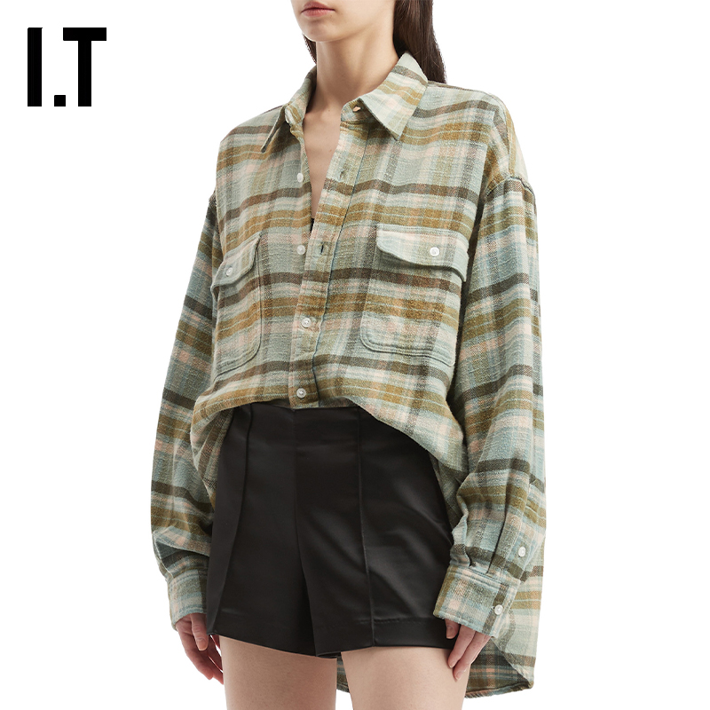 ITR13宽松格纹衬衫慵懒时尚