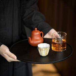乌金石手工圆形茶盘干泡台小型茶盘家用壶承茶台托盘轻奢