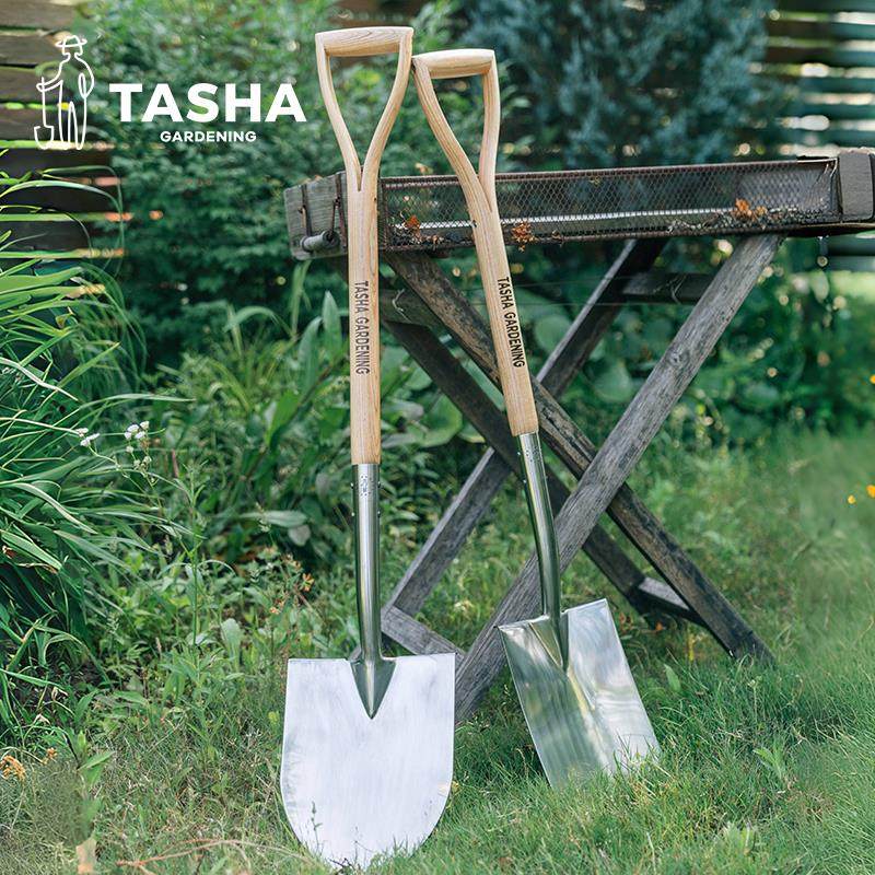 塔莎的花园铲子挖土种菜花树多功能园艺铲木柄铁锹家用不锈钢清园