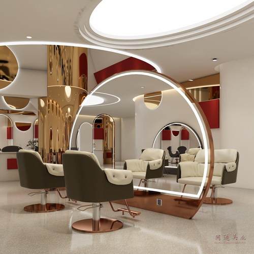 网红理发店镜子美发店烫染镜台发廊专用带灯落地美发镜剪发双面镜