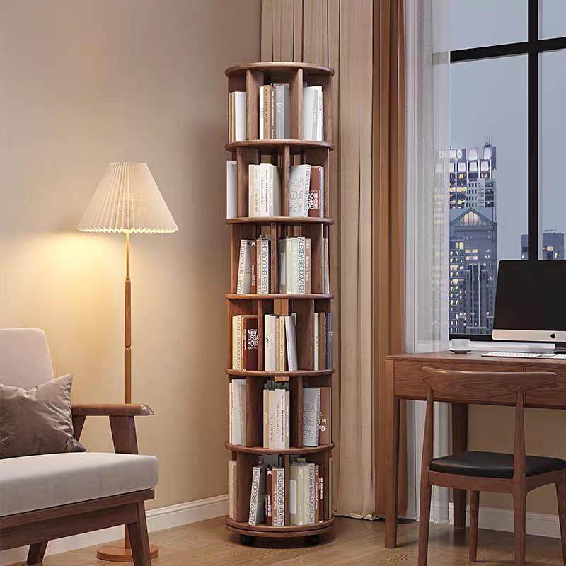 实木旋转书架卧室靠墙可移动收纳架360度置物架落地儿童转角书柜