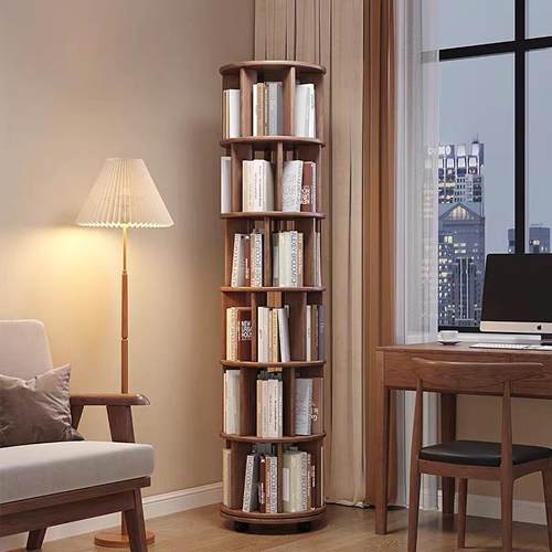 实木旋转书架卧室靠墙可移动收纳架360度置物架落地儿童转角书柜