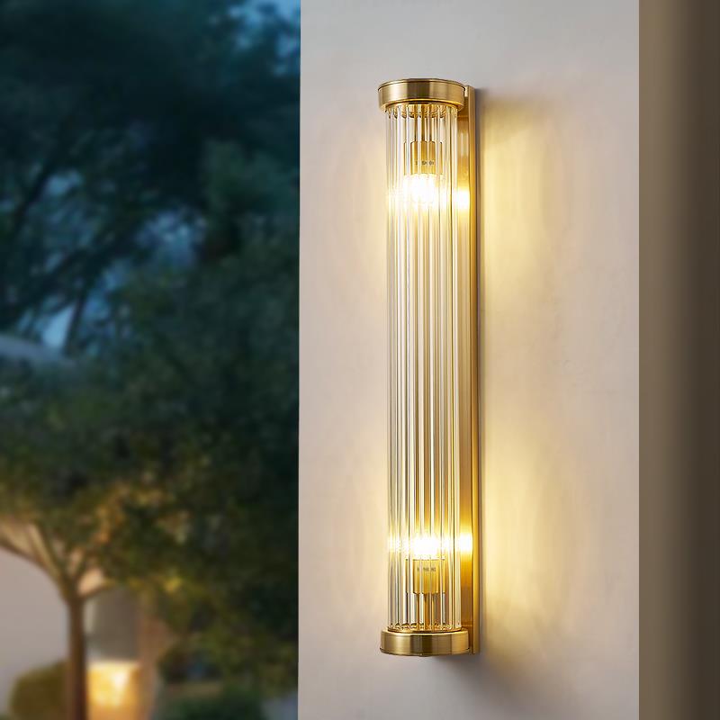 户外壁灯防水别墅庭院灯全铜太阳能背景墙大门两侧柱子长条壁灯