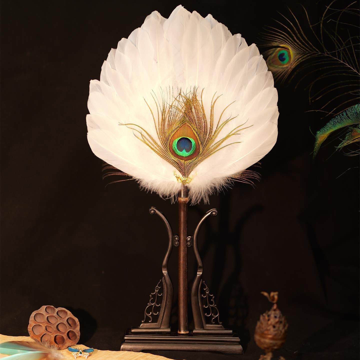 孔雀羽毛扇子新中式手伴装饰古风儿童老式诸葛亮羽扇鹅毛夏天