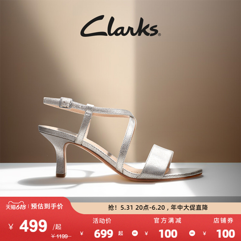 Clarks一字带高跟凉鞋女