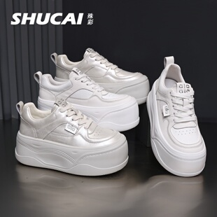 小白鞋 运动鞋 2026春款 拼色休闲鞋 魔术贴板鞋 殊彩7CM厚底增高时尚