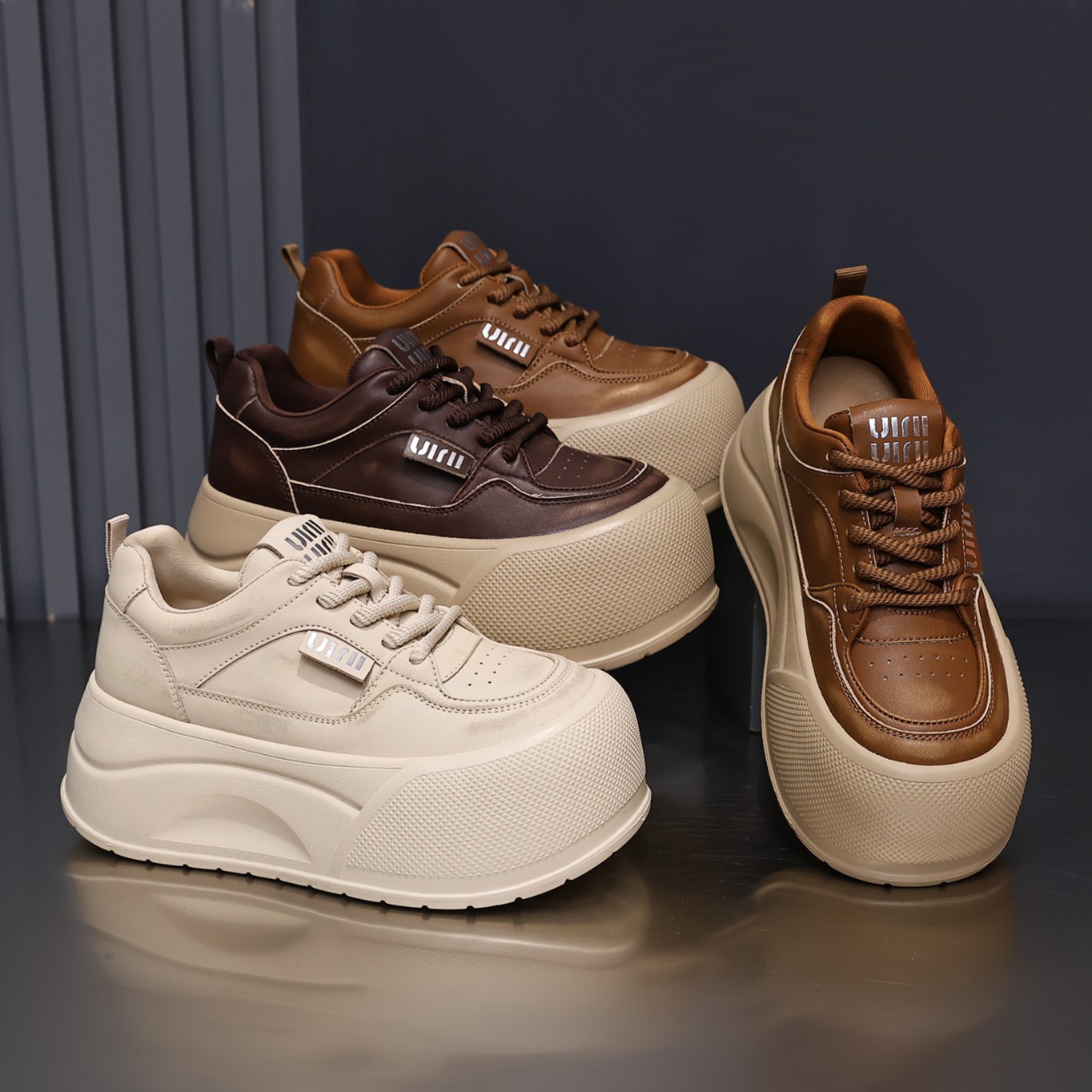 殊彩7CM厚底增高小白鞋2025秋款上新时尚板鞋拼色休闲鞋运动鞋女