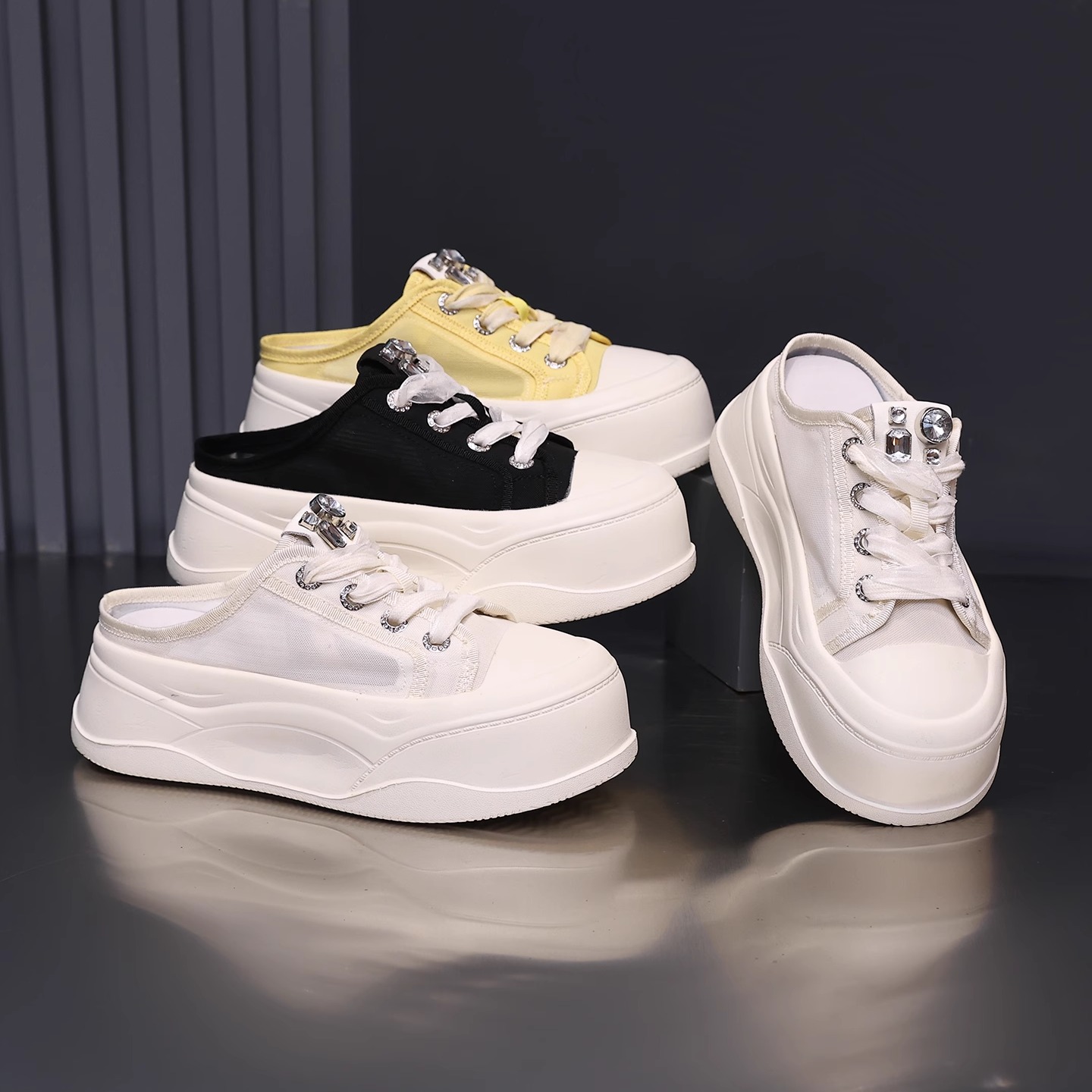 2025新款网面半拖包头拖鞋