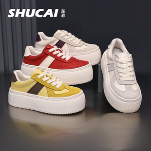 殊彩欧若风5cm厚底增高小白鞋女2026秋款百搭休闲板鞋拼色运动鞋