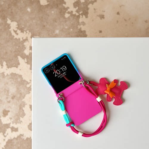 新款适用小米mixflip2手机壳全包中轴铰链渐变三星zflip7可爱小熊6/7FE时尚挂绳pocket2折叠屏高级防摔保护套