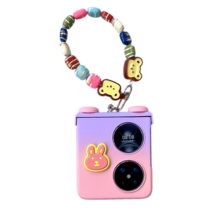 适用华为pocket2手机壳全包铰链可爱粉紫时尚渐变色宝盒艺术定制版折叠挂绳链条防摔p50pocket s卡通兔子新款