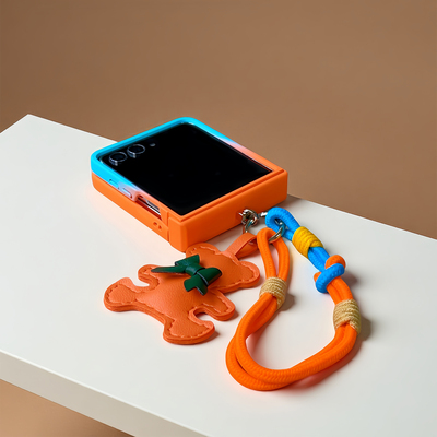 适用新款三星zflip7手机壳全包铰链中转轴一体防摔可爱渐变色zflip7FE时尚小熊清新文艺zflip6/5手提挂绳链条