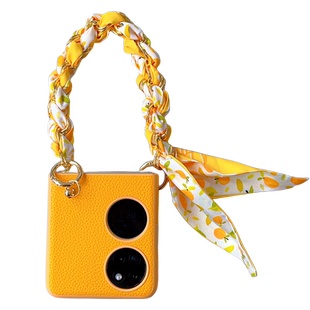 清新适用华为pocket2手机壳时尚丝巾挂绳高档奢华皮质pocket 2艺术定制版斜挎长背带p50pocket s可爱支架防摔