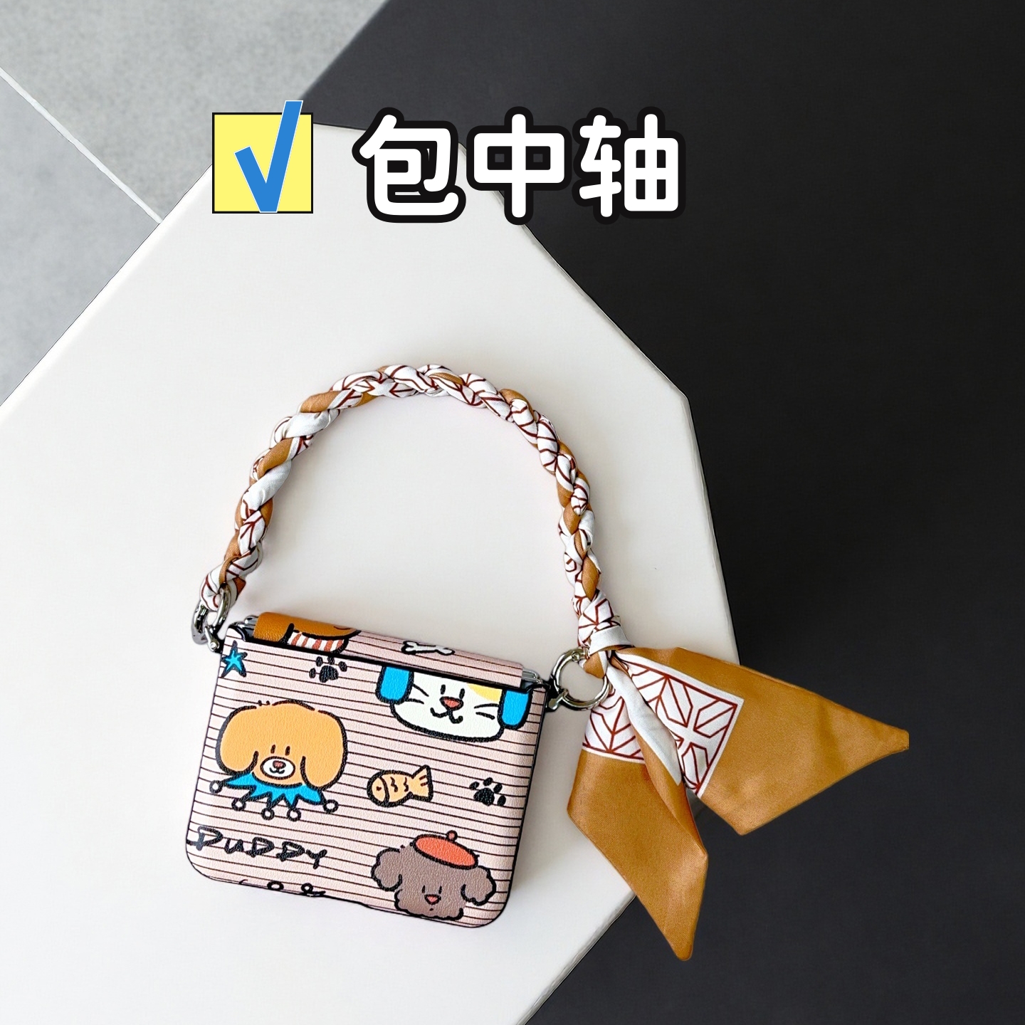 卡通线条适用华为purax手机壳时尚丝巾挂绳荣耀Magicvflip2可爱小米mixflip包中轴三星zflip7高级pocket2防摔