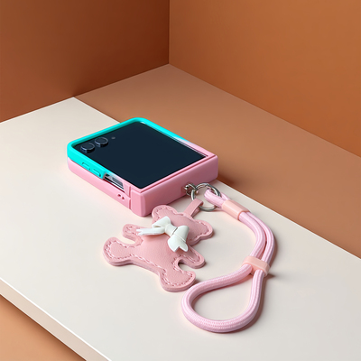 新款适用三星zflip7手机壳可爱小熊粉色渐变zflip7FE折叠屏时尚zfip6/5手提挂绳链条防摔w25flip全包中轴高级