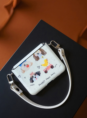 适用华为purax手机壳可爱白色皮质高级p50 pocket2 s全包铰链中轴一体小米mixflip2斜挎挂绳三星zflip6/5防摔