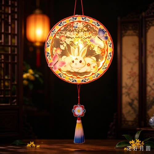 中秋节日新款灯笼2026透明兔子灯手工diy材料包蜡烛儿童手提发光