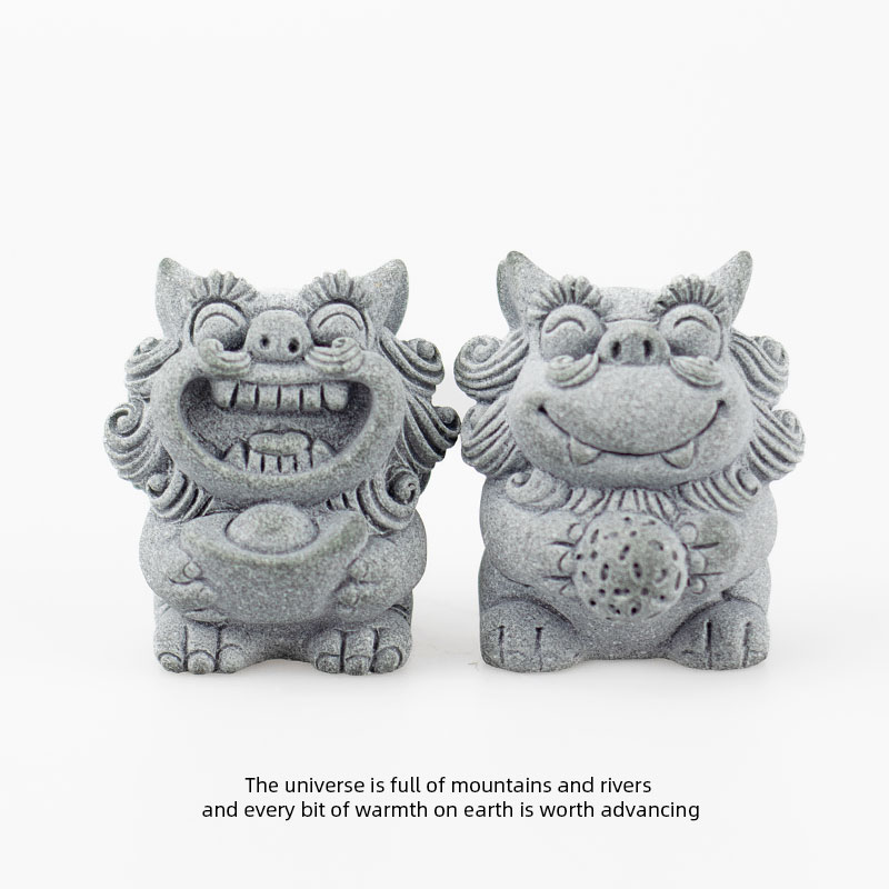 就一分钟！没事做放一对招财狮在家石敢当狮子茶桌桌面茶宠摆件
