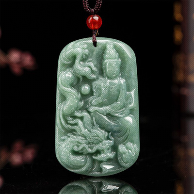天然a货翡翠豆种骑龙观音吊坠玉