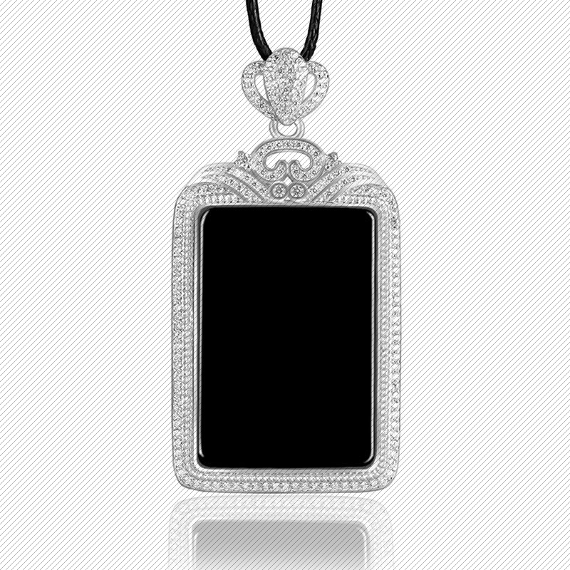 S925银墨翠无事牌吊坠时尚首