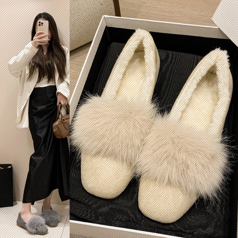 仙女风毛毛单鞋女平底鞋新款秋冬加绒软底豆豆鞋孕妇保暖棉鞋,女鞋,棉鞋,淘宝优惠券,粉丝福利购,淘宝优惠卷