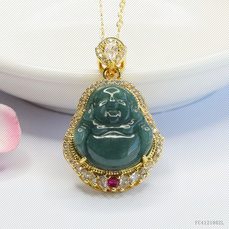 天然A货翡翠佛公吊坠蓝水弥勒佛