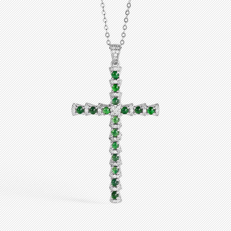 S925银镶翡翠墨翠十字架吊坠