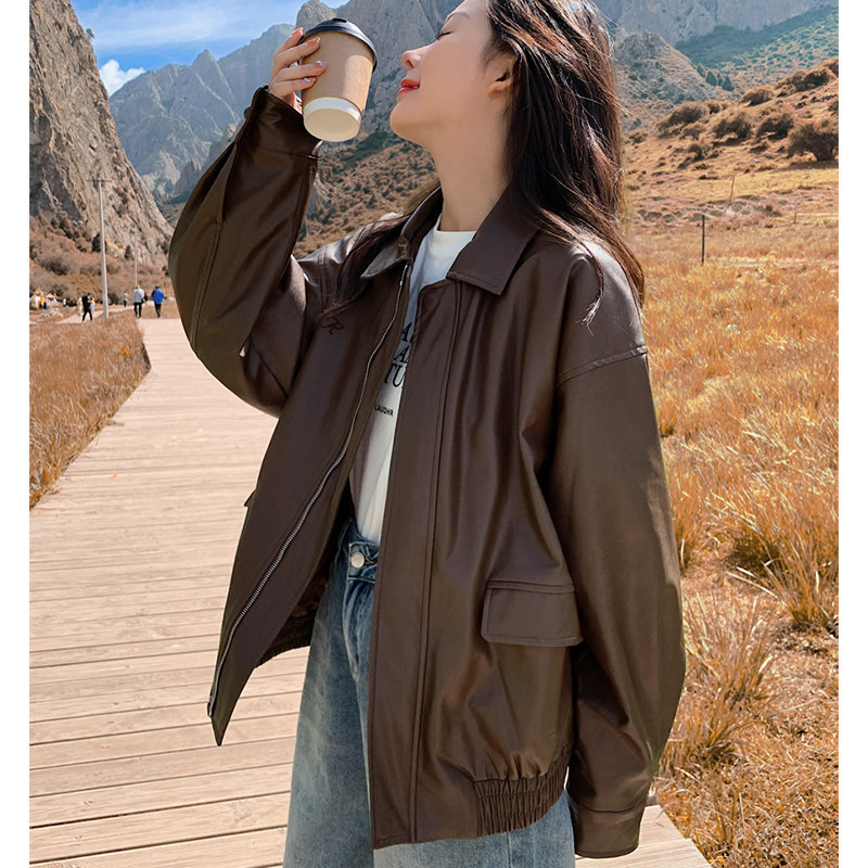 高级感棕色皮衣外套女短款2026新款复古皮夹克机车美拉德穿搭酷女
