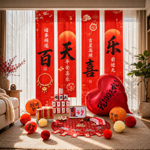 客厅百天满月布置仪式感拍照道具