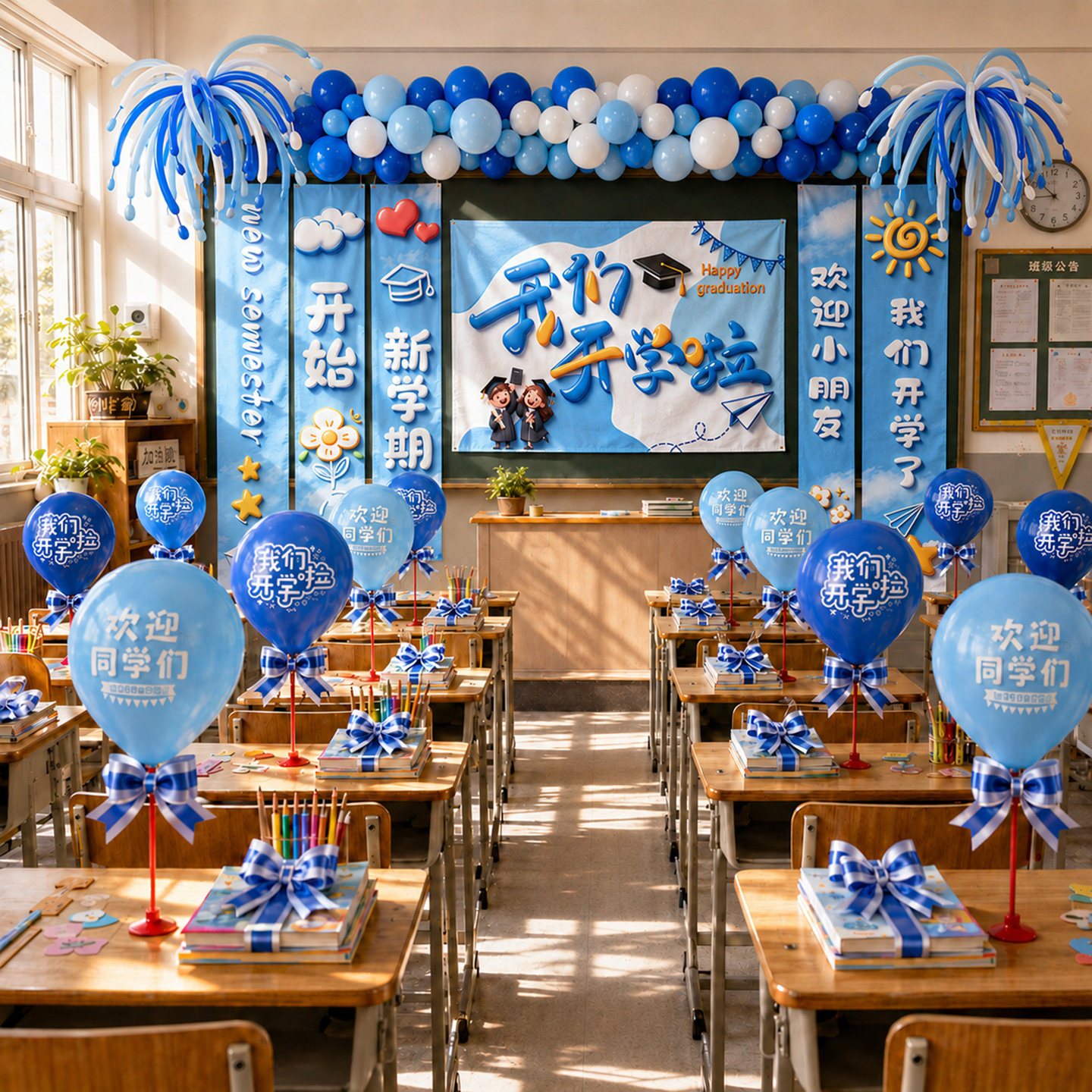 小学幼儿园开学布置教室黑板气球装饰桌面摆件班级背景墙全套装饰