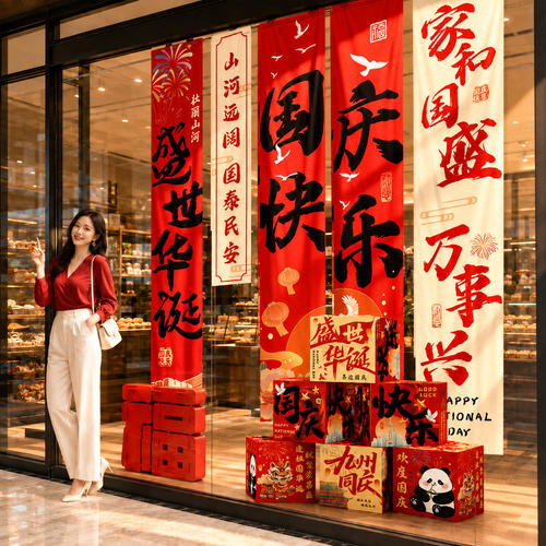 国庆节条幅挂布氛围装饰场景布置品商场店铺橱窗拍照道具盒子福字
