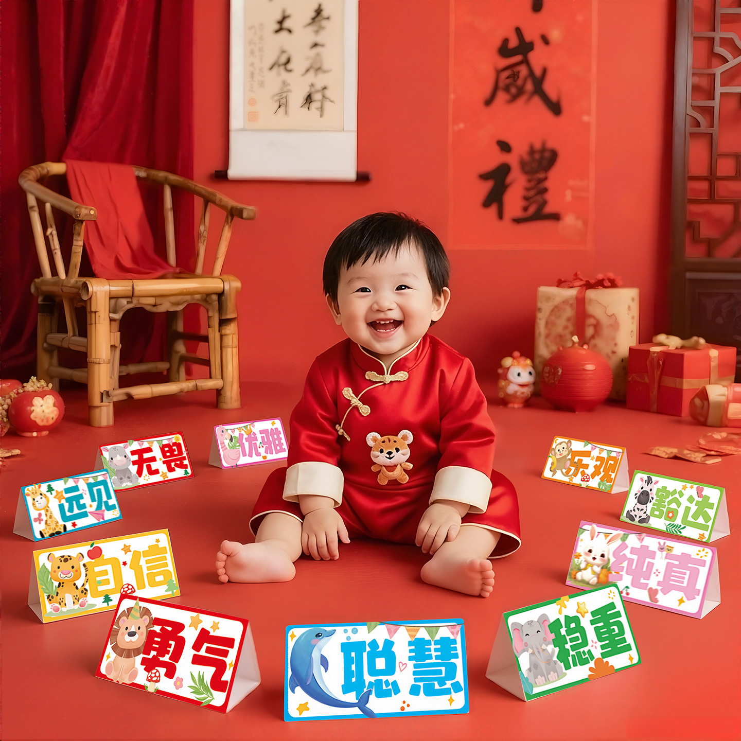 宝宝一周岁礼抓周道具摆件地垫