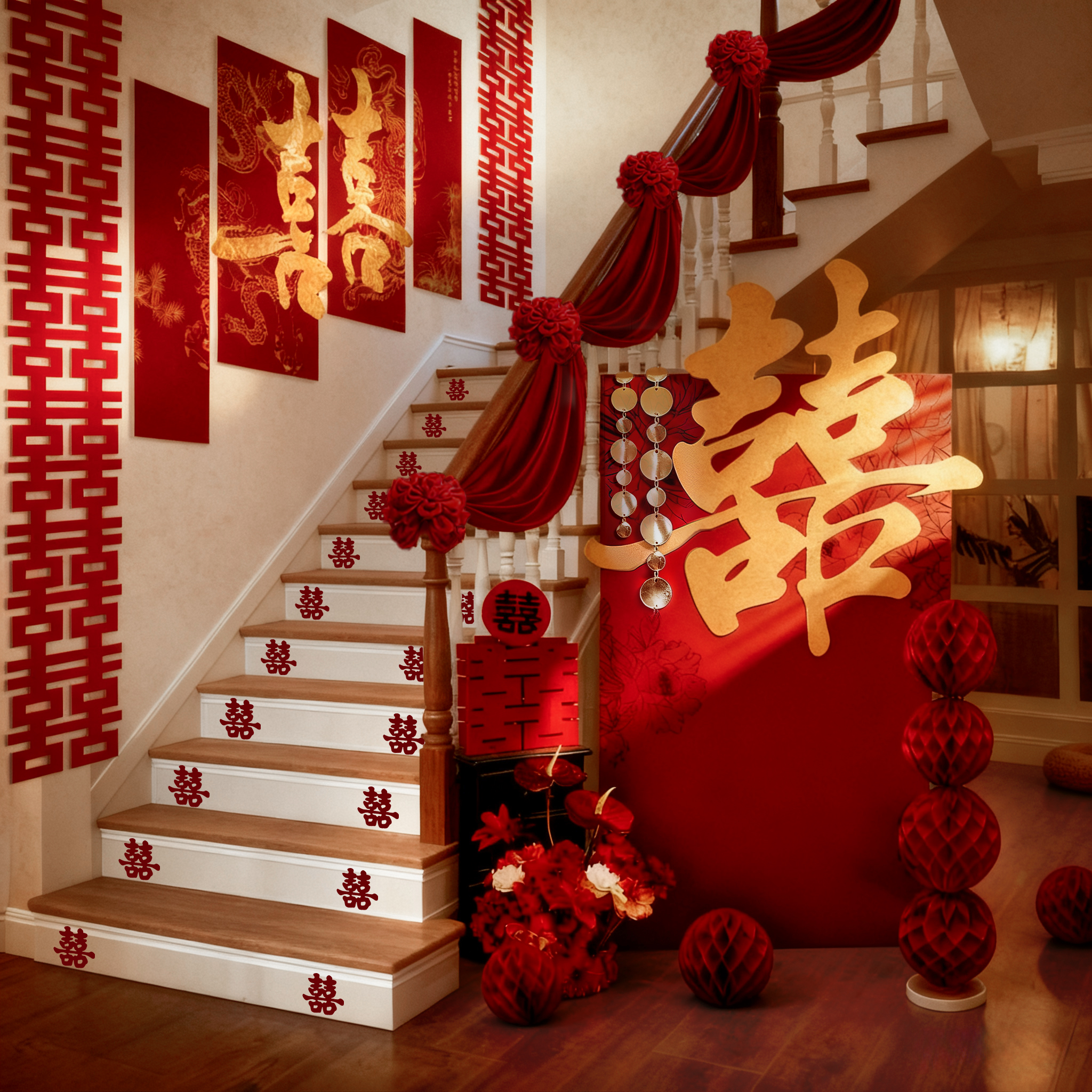 结婚楼梯喜字kt板背景墙装饰