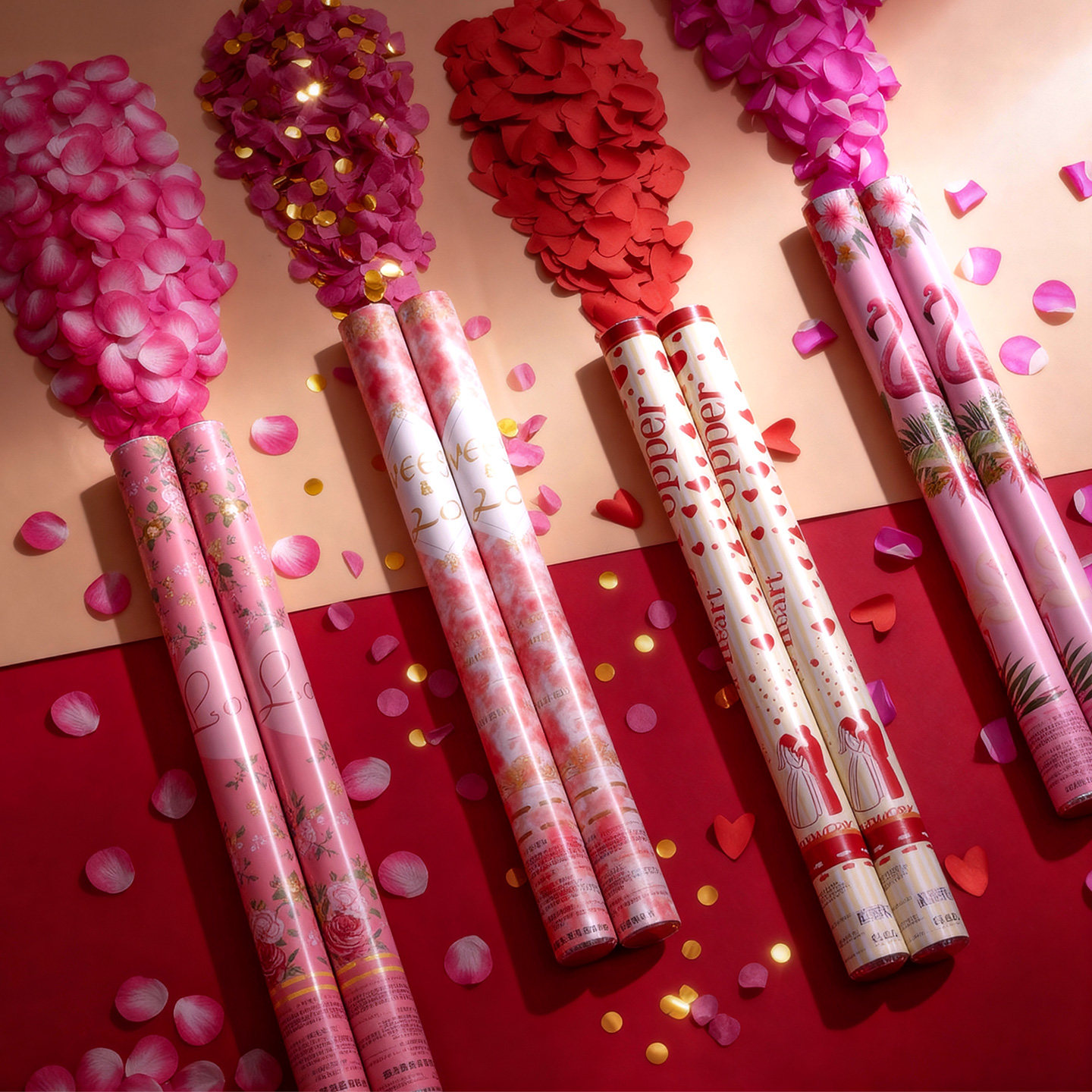 粉花瓣雨结婚礼炮礼花筒吧不褪色礼筒炮彩带婚庆手拧花筒喷花婚礼