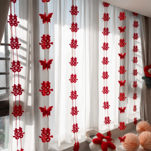 婚房布置套装 饰长条喜字新房飘窗卧室结婚礼蝴蝶拉花男女方 窗帘装